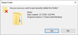 permanently deleted folder in Windows 10